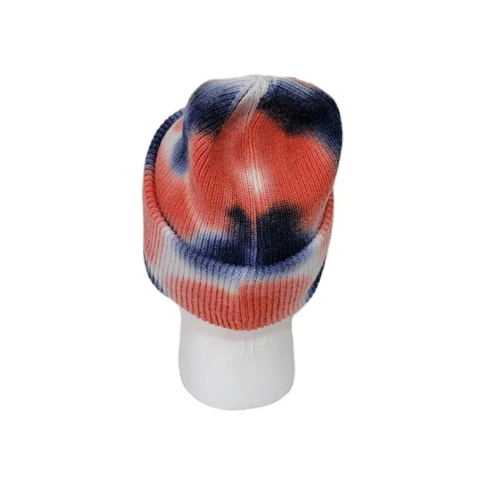 KB Ethos Beanie Hat NWT Stocking Cap Fisherman Warm Blue Orange White Tie Dyed